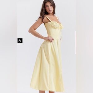 HOUSE OF CB 'Carmen' Buttercup Bustier Sundress Pale Yellow Midi A-Line Dress